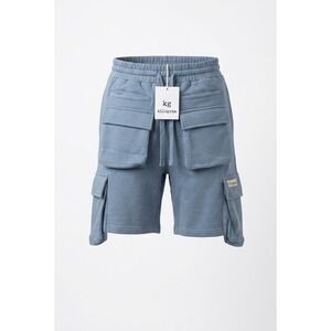 Kilogram Mens Cargo Sweat Shorts Blue Streetwear Fleece Pockets KG8213 Size L